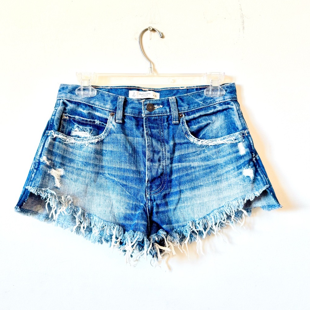Abercrombie & Fitch Vintage High Rise Blue Denim Short 100% Cotton Size 26/2